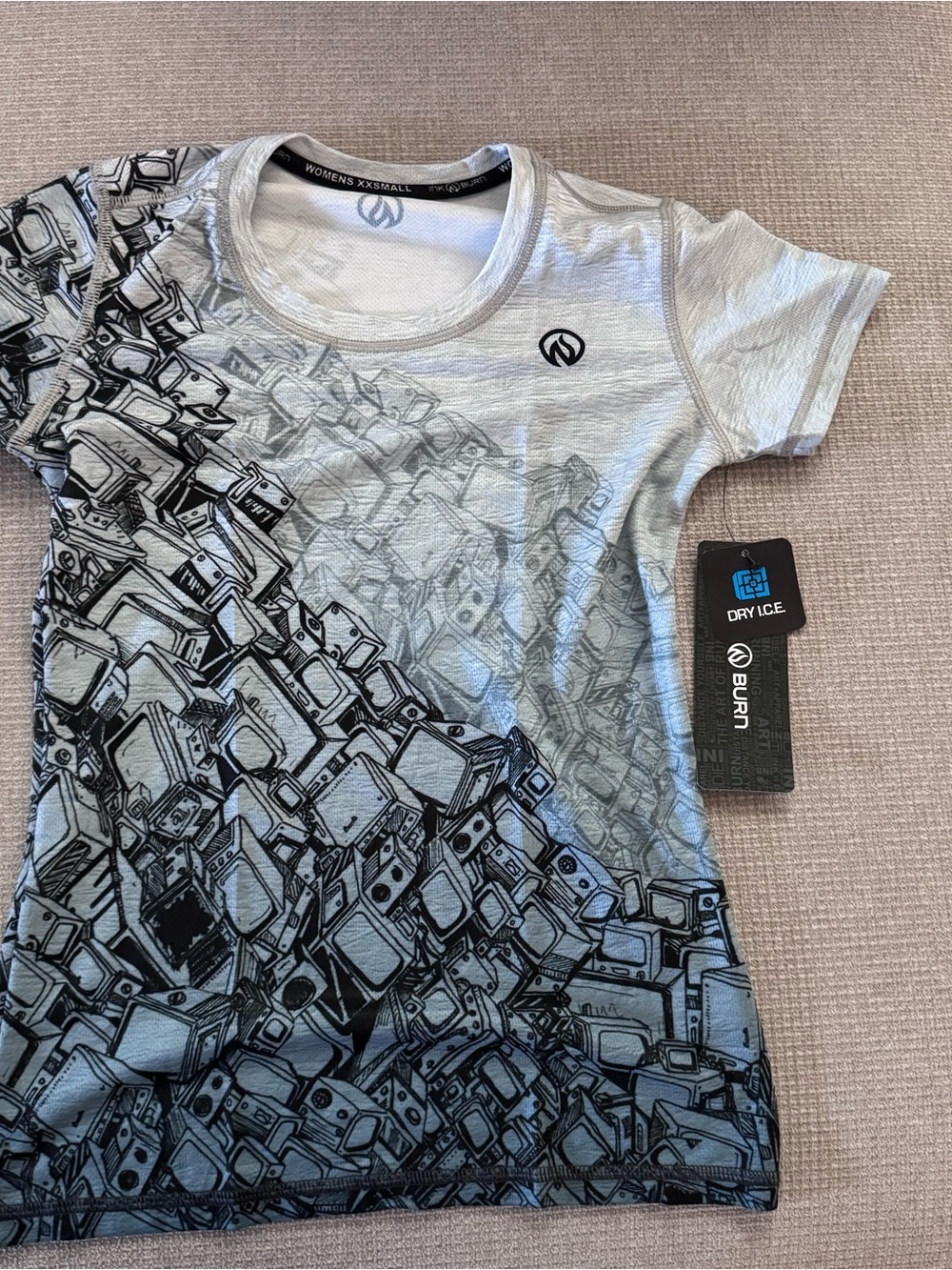 INKnBURN women Light Gray Graphic Short Sleeve Tee with Black Print XXS
